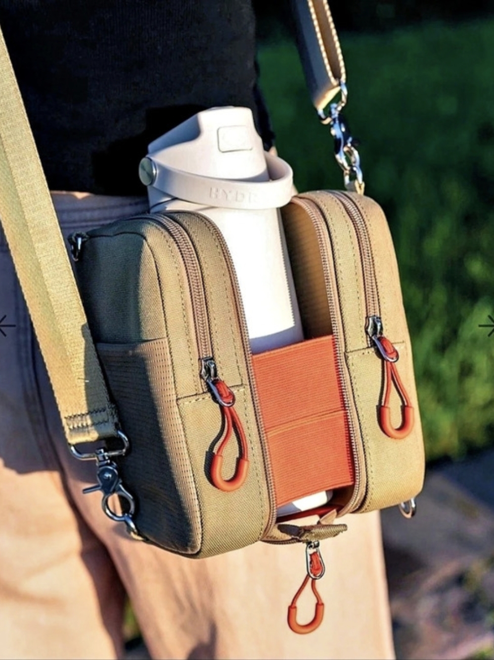 The Coffe Run Loungist Tan Crossbody Bag With Built-In Cup Holder Nwt
